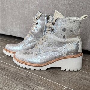 Dolce Vita Metallic Silver Lace-Up Platform Ankle Boots